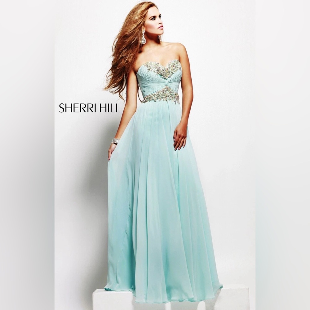 Sherri Hill Aqua Strapless Dress
